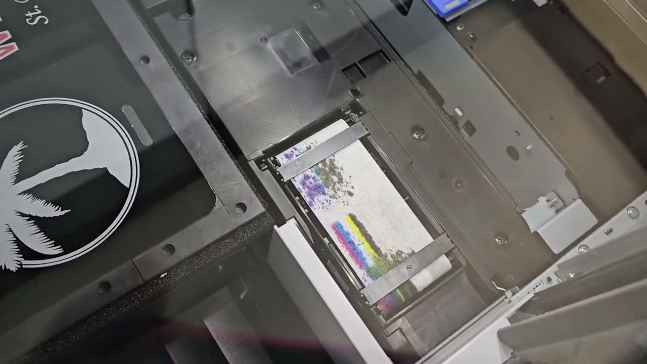 Epson V1070 UV printer. Printing on a license plate.