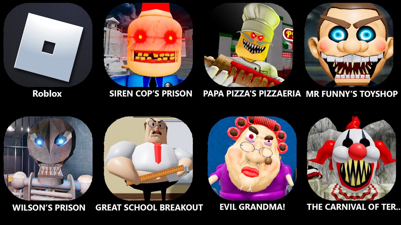 SCARY HOSPITAL ESCAPE, GRUMPY GRAN, SPOOKY CARNIVAL, EVIL GRANDPA, SIREN COP'S, ROBLOX JUMPSCARES