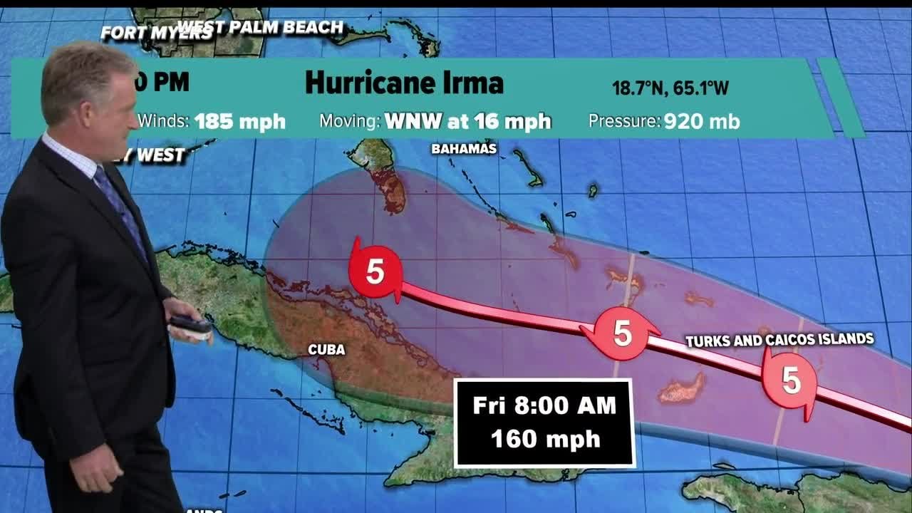 Category 5 Irma's winds still at 185 mph, track moves slightly eastward