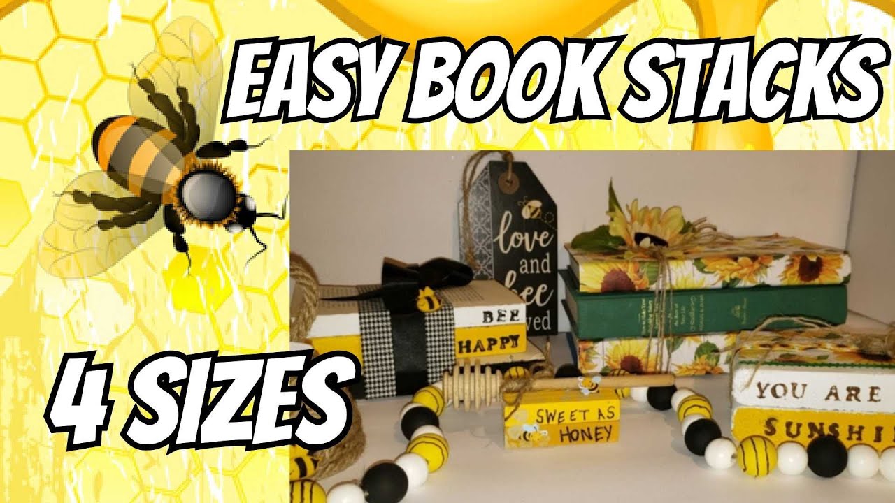 Farmhouse Style Book Stacks in 4 Sizes / Honey Bee and Sunflower Decor Diy