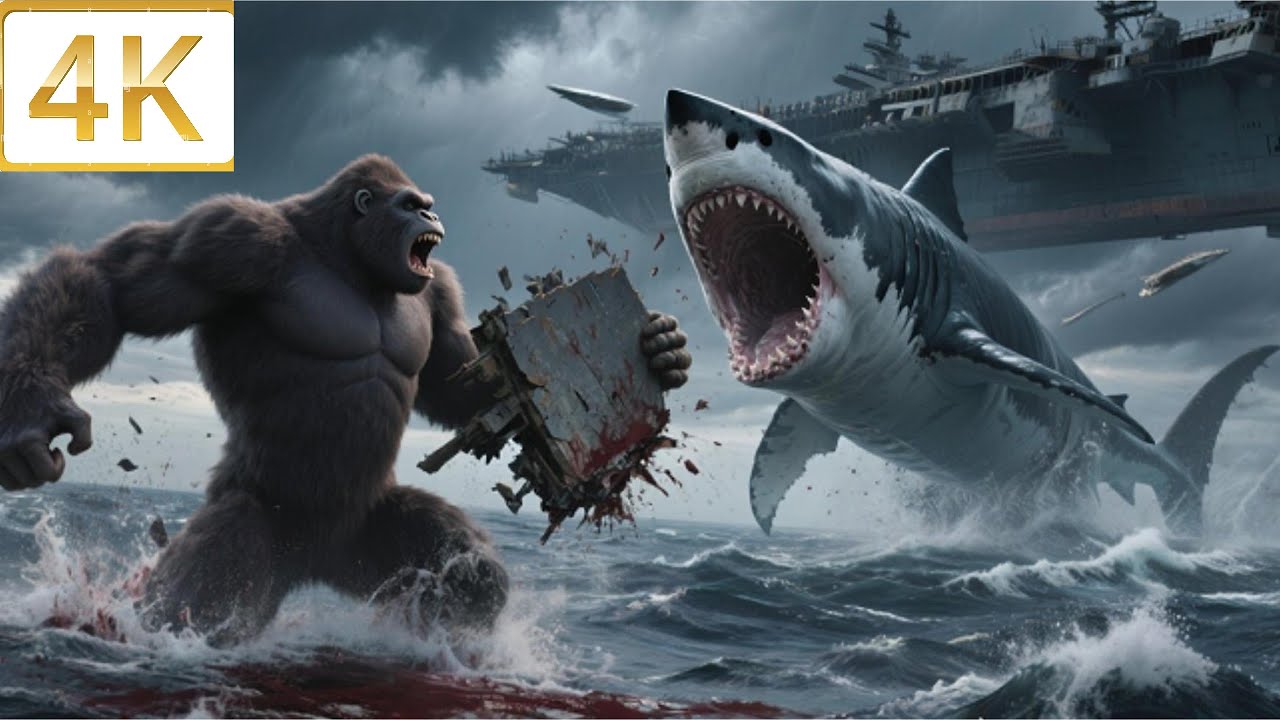 King Kong vs Megalodon: Epic Battle on an Aircraft Carrier!