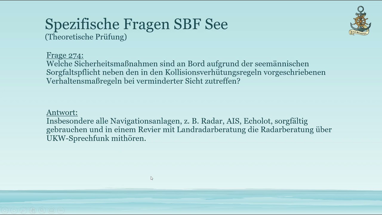 #12 spezifische Fragen See 271 - 285 zum Sportbootführerschein (SBF) See (u.a. AIS & Seenotsignale)