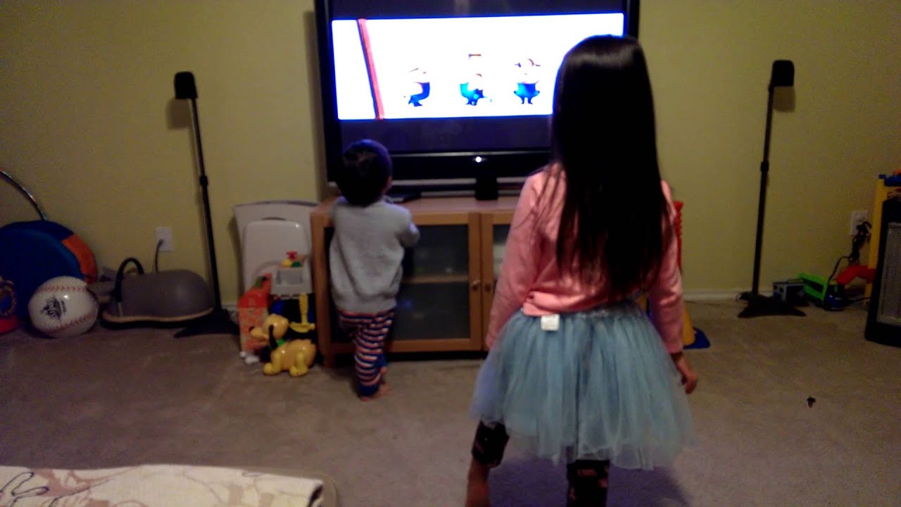 Dancing to Despicable Me 2 end credits.