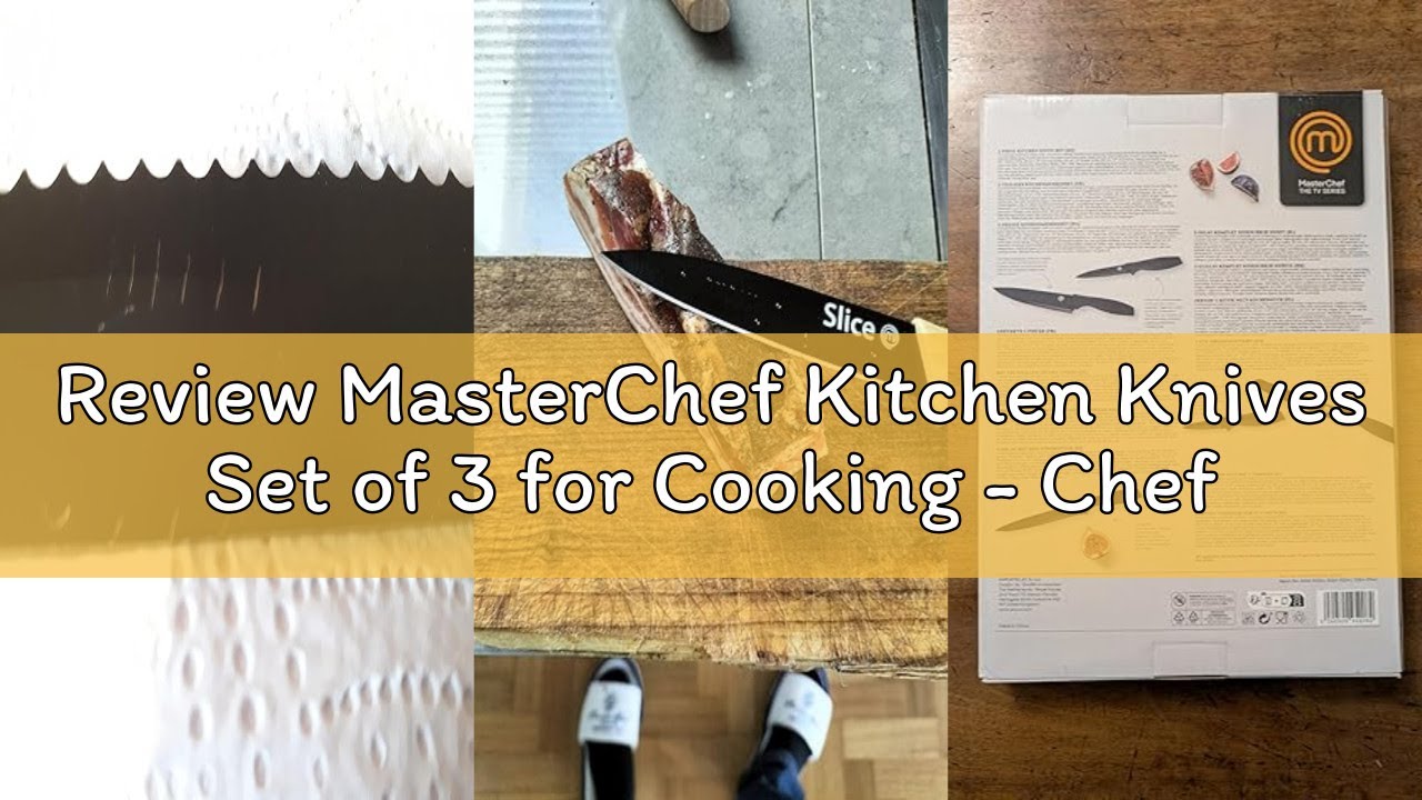 Review MasterChef Kitchen Knives Set of 3 for Cooking - Chef Knife, Paring Knife & Utility Knife wit