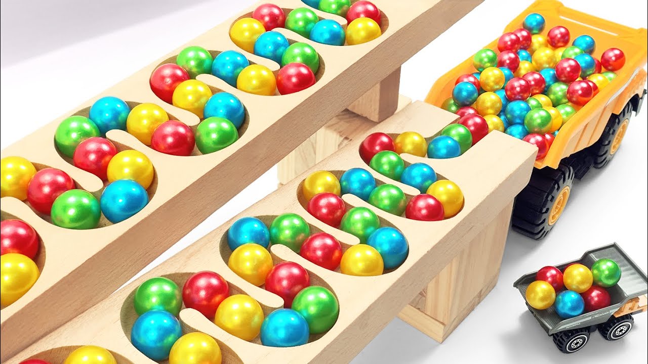 Marble Run ASMR Race ☆ HABA Slope & Dump Truck Excavator Ambulance Forklift Garbage Truck Tractors#4