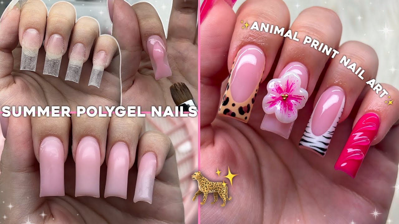 ANIMAL PRINT SUMMER POLYGEL NAILS! SCULPTED 3D FLOWER & EASY SUMMER NAIL DESIGN | Nail Tutorial