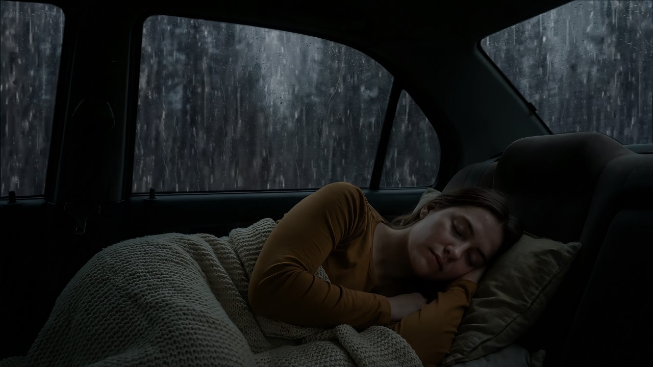 Sleep Fast In Minutes With Torrential Rain On The Car & Strong Thunder On The Deserted Road