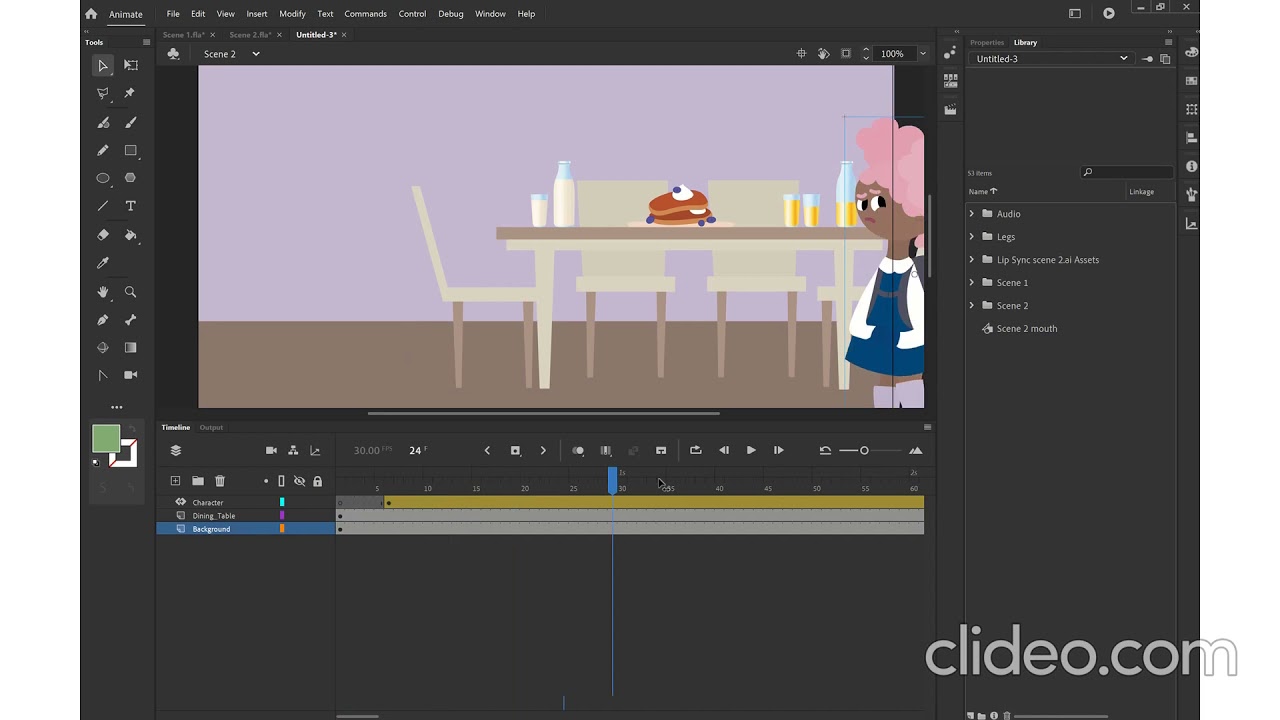 combine scenes in Animate