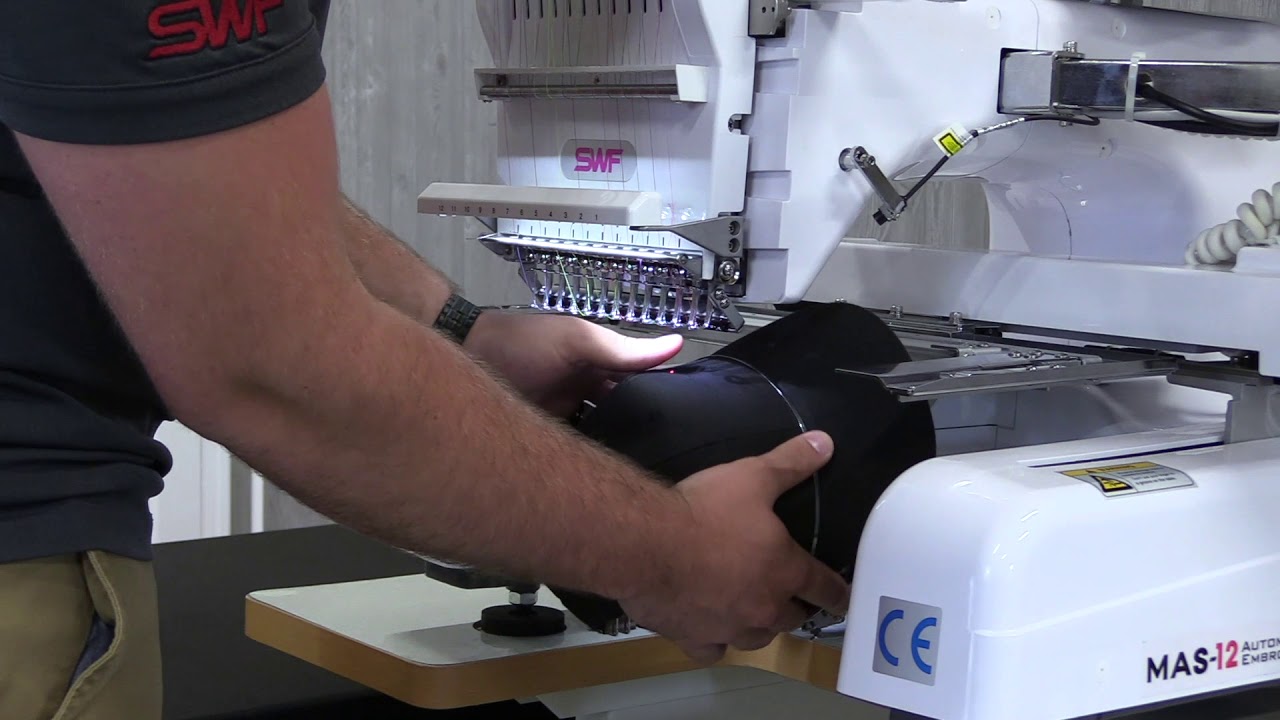 18-SWF Patented Quick Change Cap System SWF MAS-12 Embroidery Machine Tutorial