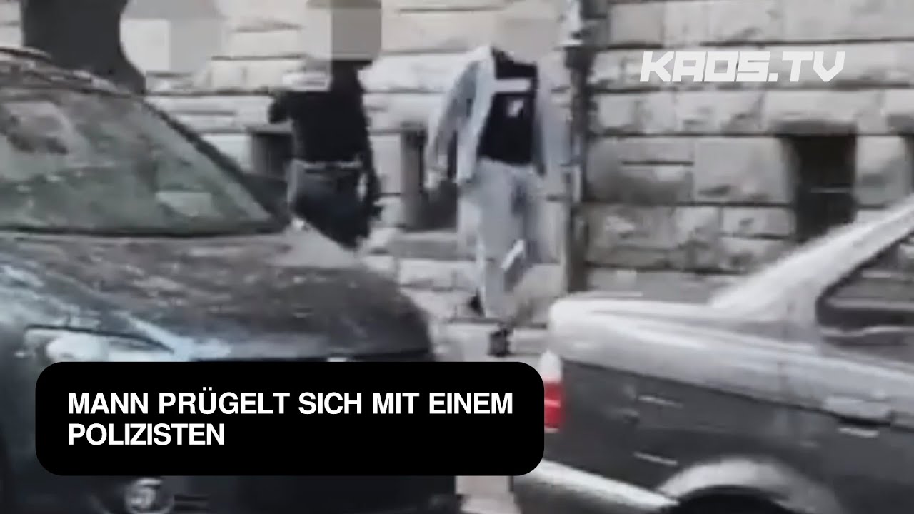 Mann pr&uuml;gelt sich mit einem Polizisten | KaosTV