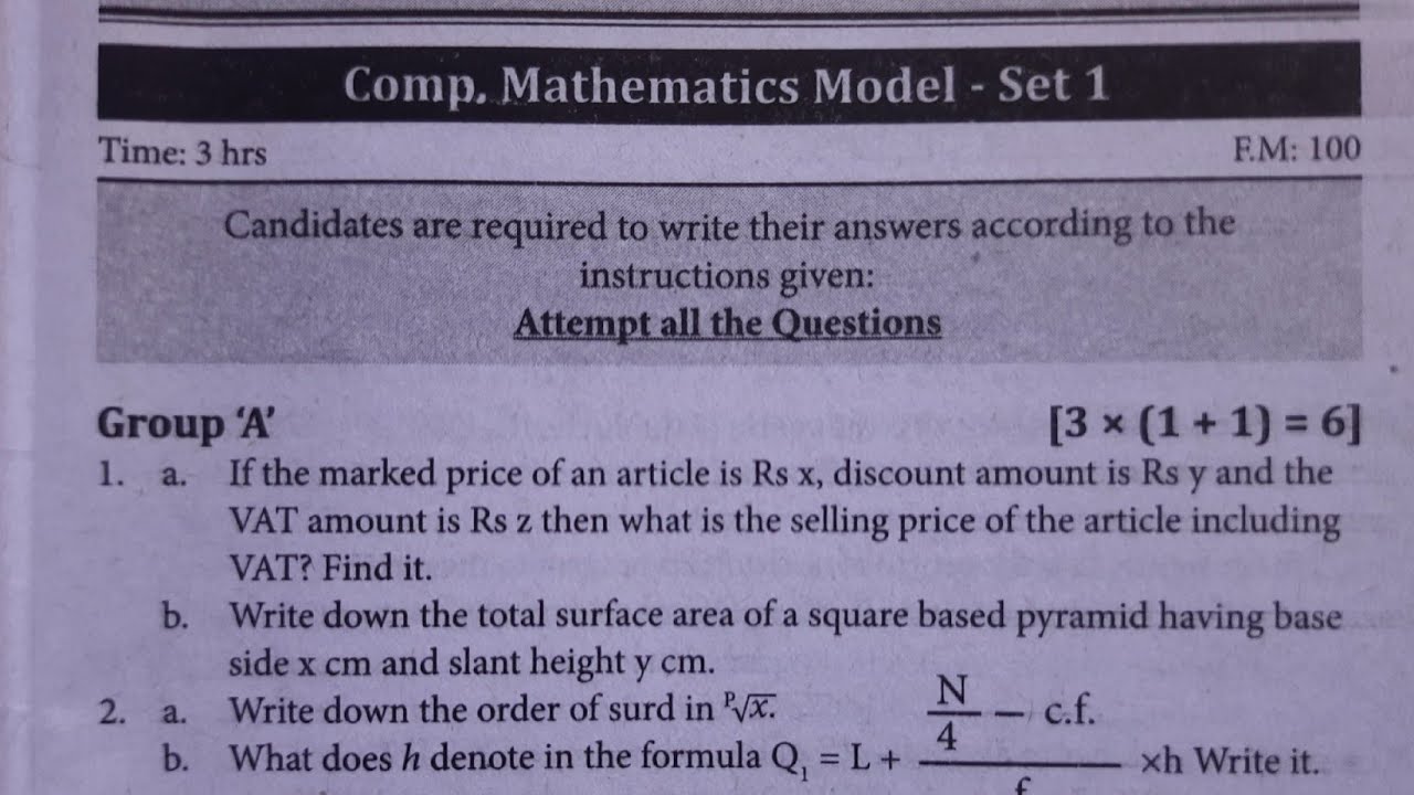 C.Math Model Question for SEE 2079