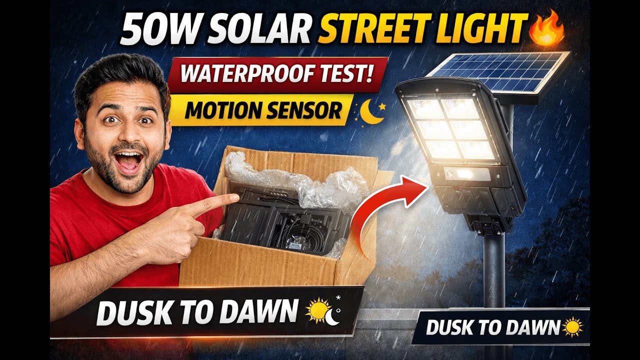 Homehop 50W Solar LED Street Light Unboxing 🔥 Motion Sensor | Dusk to Dawn | Outdoor Waterproof Test