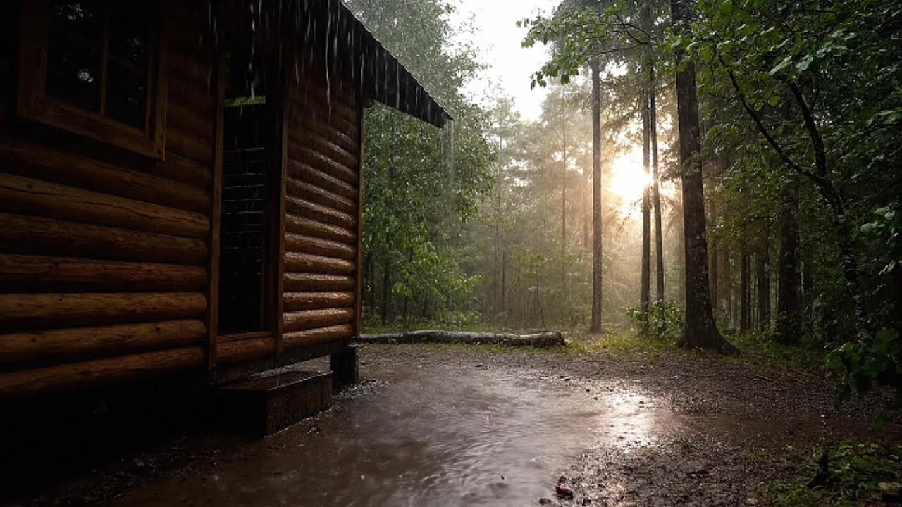 Rain And Thunder On An Abandoned Cabin At The Golden Hour | For Sleep, Relaxation, Reading & Study