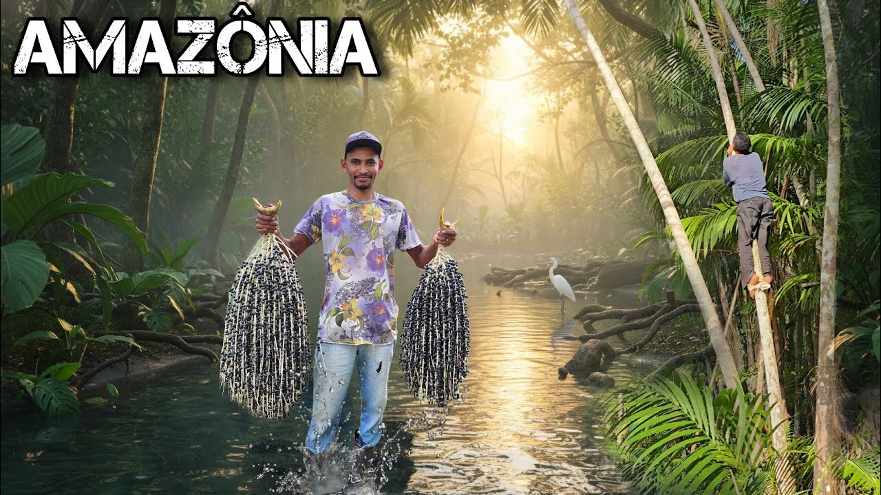 COLHEMOS Tanto AÇAÍ na Floresta que Fizemos um BANQUETE com Camarão