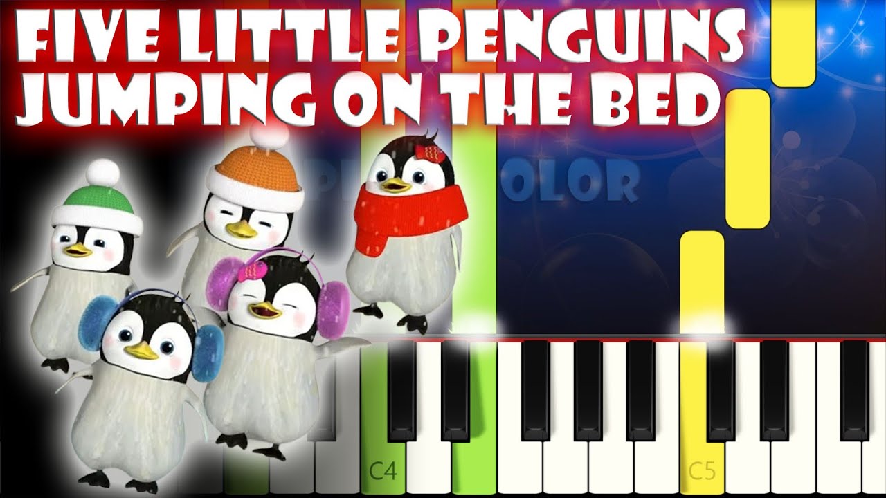 Five Little Penguins Jumping on the Bed - Cocomelon Nursery Rhymes | Piano Tutorial | Karaoke