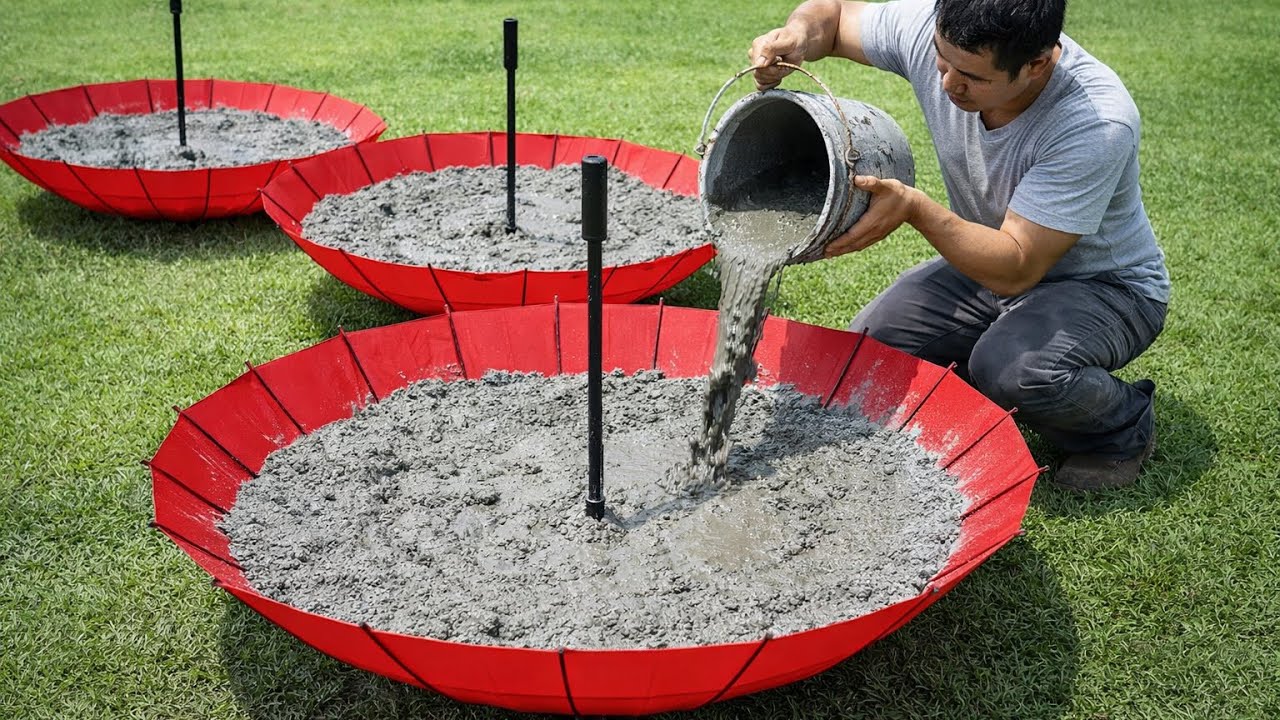 Pouring cement into umbrellas // Amazing unique and creative garden flower pot creations