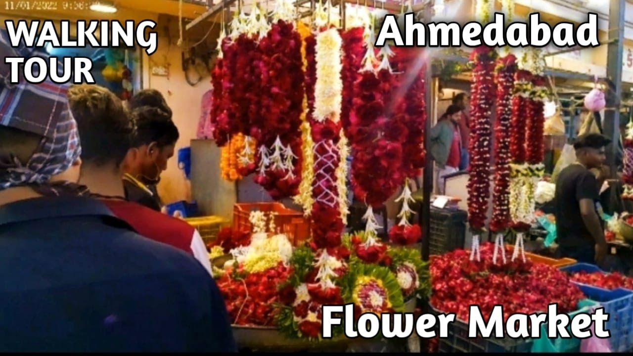 Flower Market |Biggest Flower Market | Ahmedabad, India | Walking Tour Full HD-4K with City Sound.