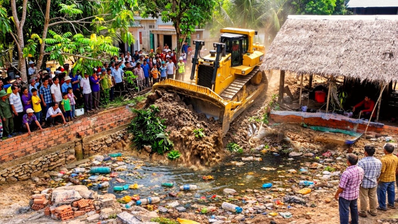 Amazing New Successful Complete Project! Skill Bulldozer Pushing Soil & 5-T Truck Dumping Soil