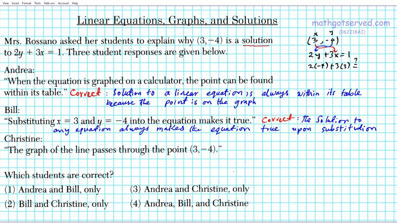 Algebra 1 #18 Linear Equations Graphs Solutions Connection Mathgotserved Explained steps