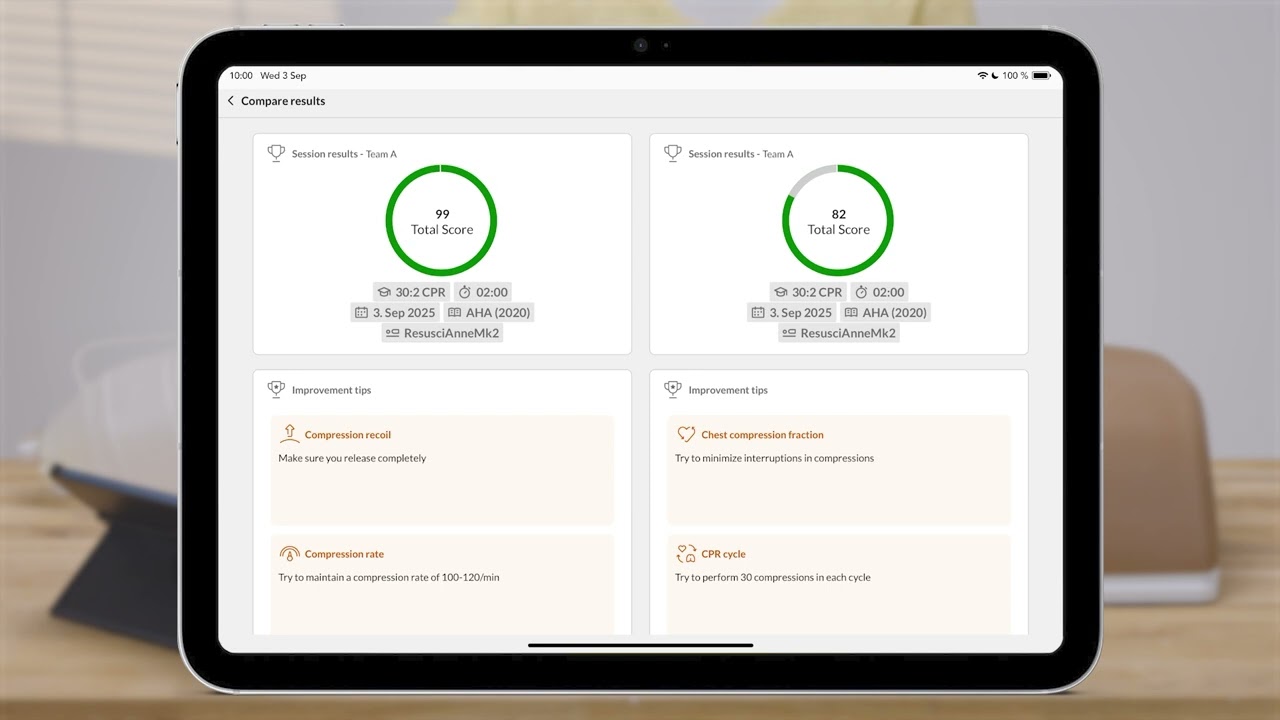 QCPR App - Selecting and comparing two sessions