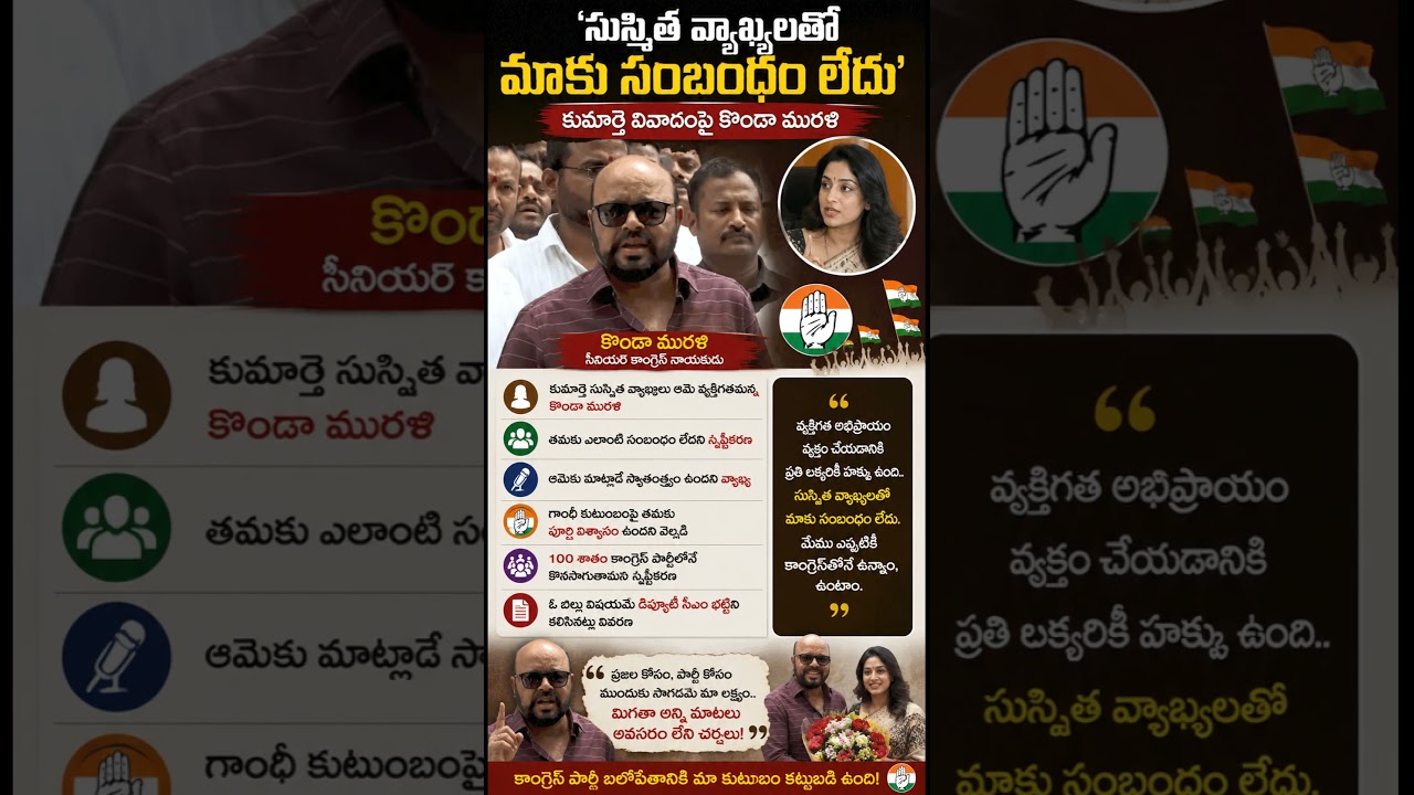 &lsquo;సుస్మిత వ్యాఖ్యలతో మాకు సంబంధం లేదు&rsquo;.. కుమార్తె వివాదంపై కొండా మురళి