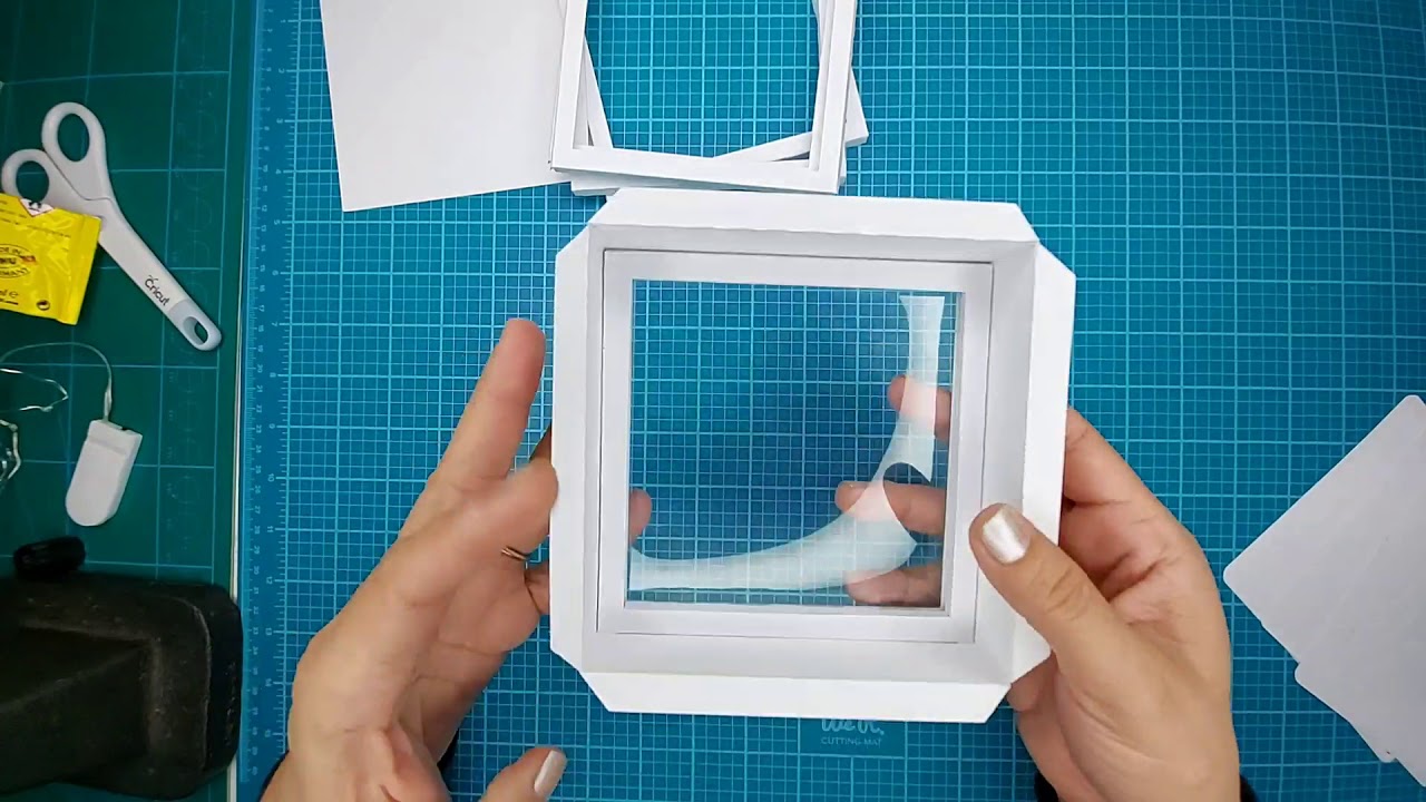 Square shadow box assembly.  Cricut made.  SVG cutting files templates