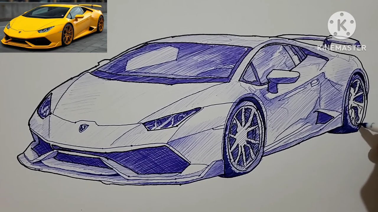 Lamborghini Huracán drawing | Easy step by step Lamborghini Huracan car drawing tutorial 