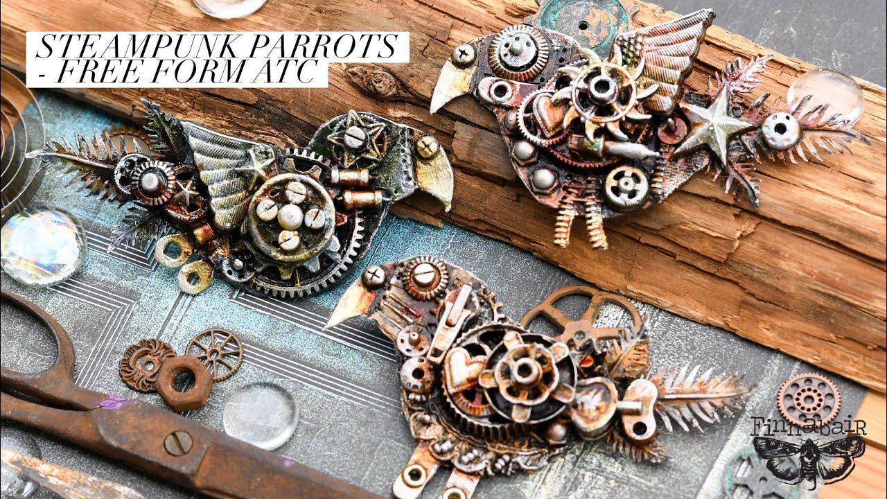 Free Form ATC - Finnabair Team You Tube Hop - Steampunk Parrots
