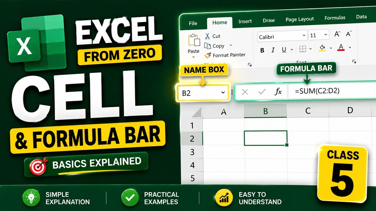 Cell, Cell Address, Name Box, Formula Bar & Data Entry in Excel (Hindi) | Excel from Zero | Class 5