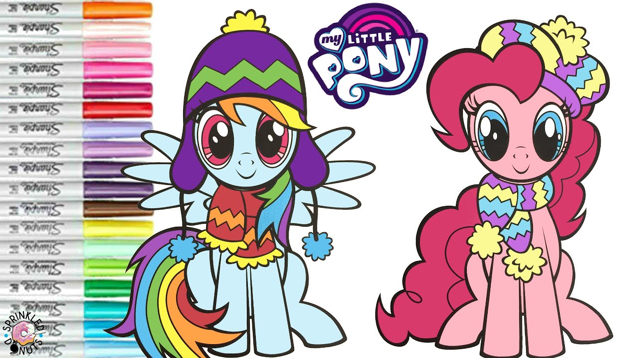 My Little Pony Rainbow Dash and Pinkie Coloring Book Pages Winter Outfit Fun