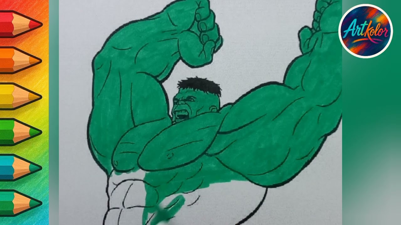 Hulk Coloring Art Process From Black & White to Color