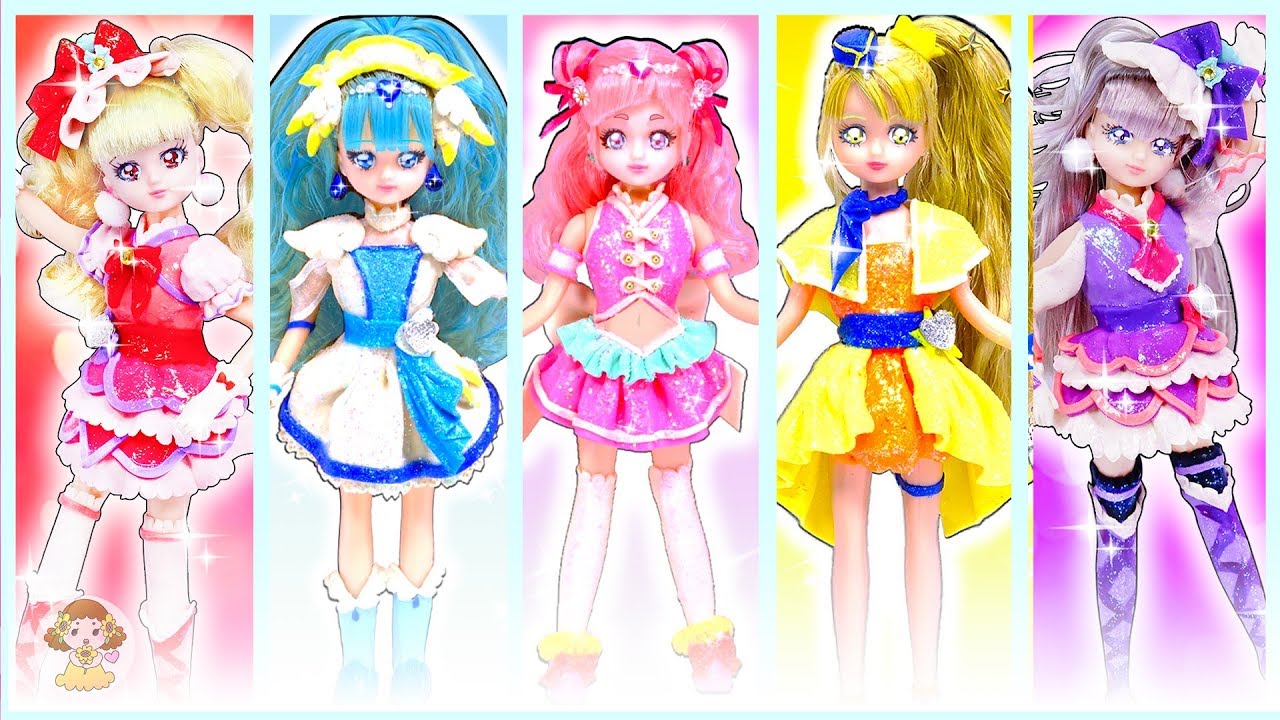 リカちゃん✨HUGっと！プリキュア変身❤️キュアエール、キュアアンジュ、キュアエトワール、キュアマシェリ、キュアアムールにリメイク工作⭐衣装を粘土で手作りDIY♪おもちゃ 人形 アニメ