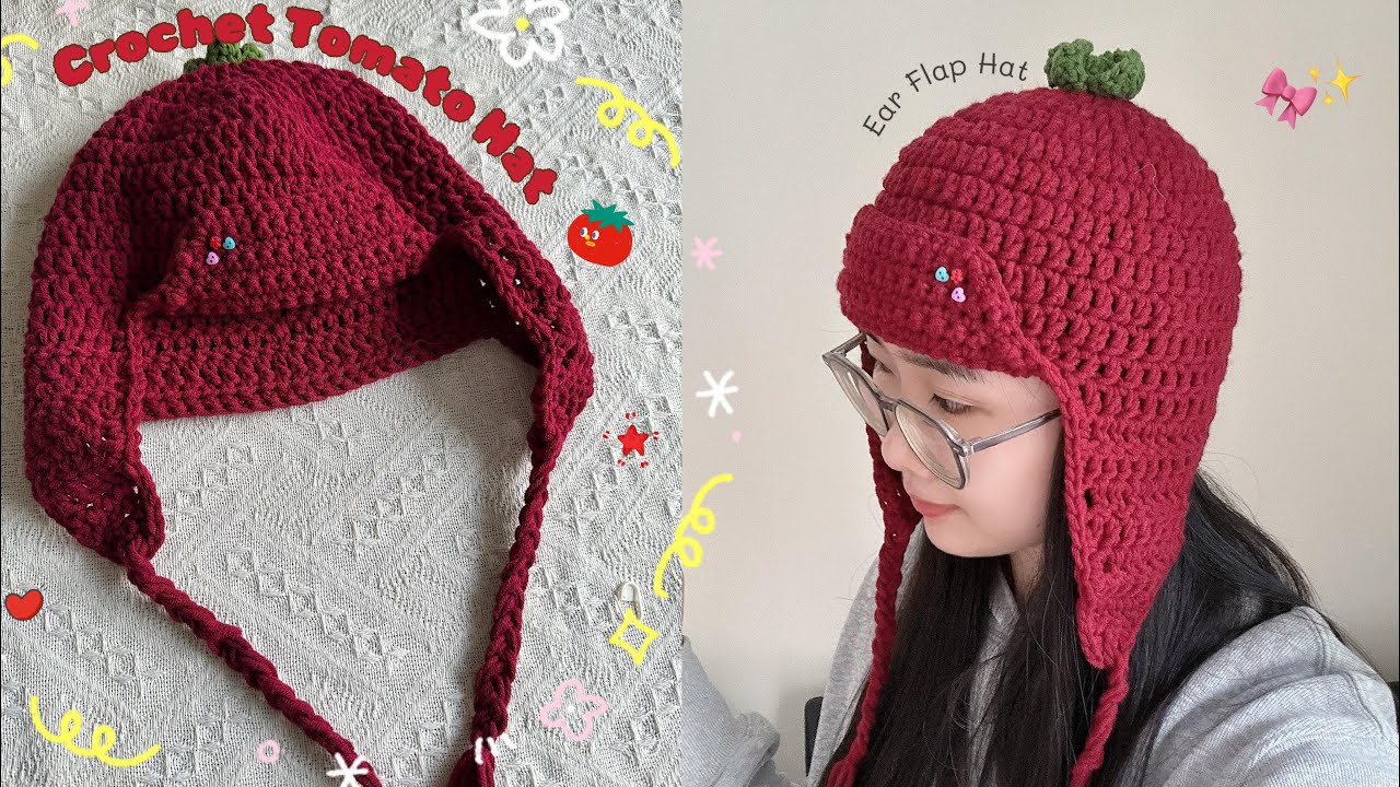 ୨୧ ♡🍅Crochet Tomato Hat- EarFlap Hat🍅Móc mũ che tai cà chua dễ dàng dành cho người mới bắt đầu