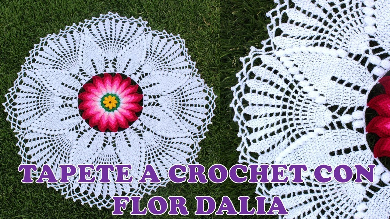 Tapete N° 13 o carpeta a crochet de hojas con FLOR DALIA paso a paso en video tutorial