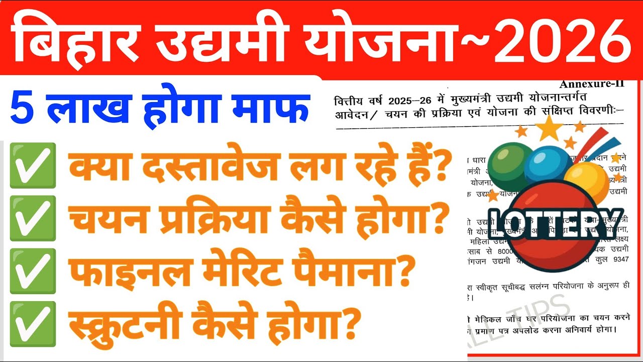 Bihar Udyami Yojana 2026 Online Apply ।। Mukhyamantri Udyami Yojana 2026।। Online Apply Document 