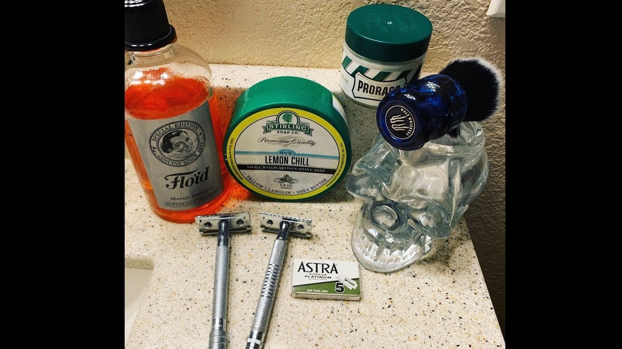Сравнение Frost и Merkur 23C от Global Shave Club во время параллельного бритья.
