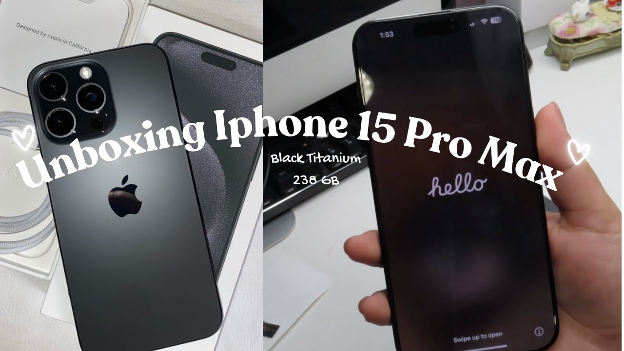 🖤 Iphone 15 pro max black titanium unboxing 🖤 *asmr* accessories, setup, etc..