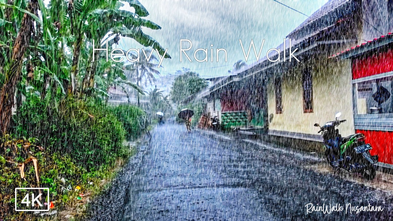 Walking in Heavy Rain | Exploring the Countryside, Rice Fields, and River in Purbalingga Indonesia