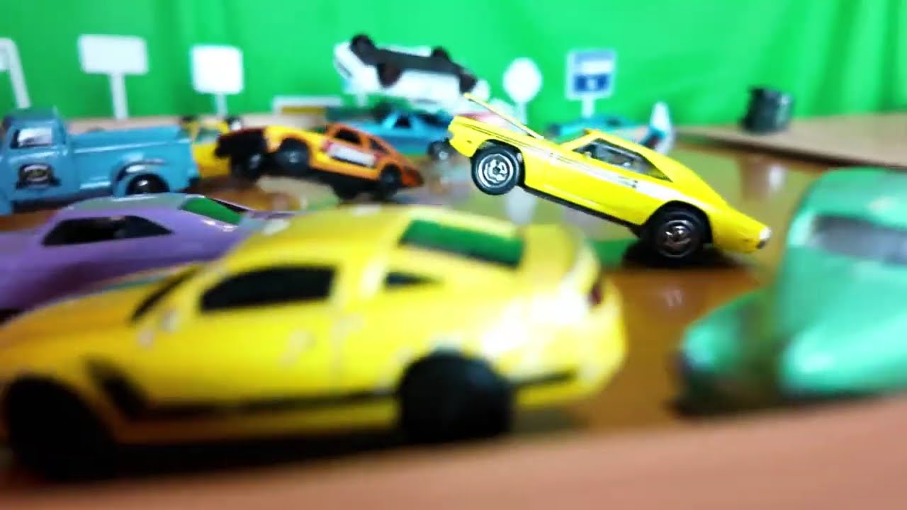 Diecast cars in slow motion