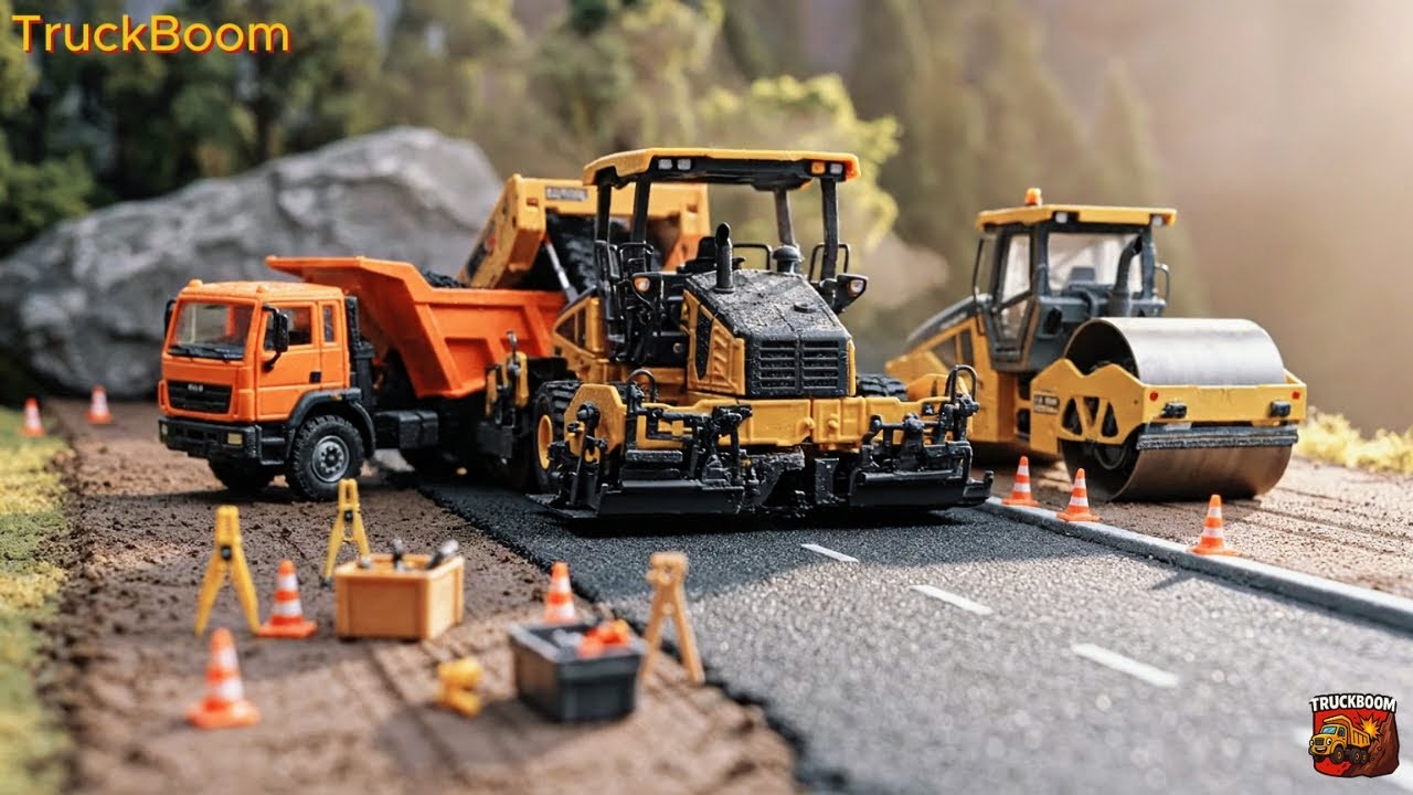 Mini Asphalt Paving Crew: Paver, Truck & Roller