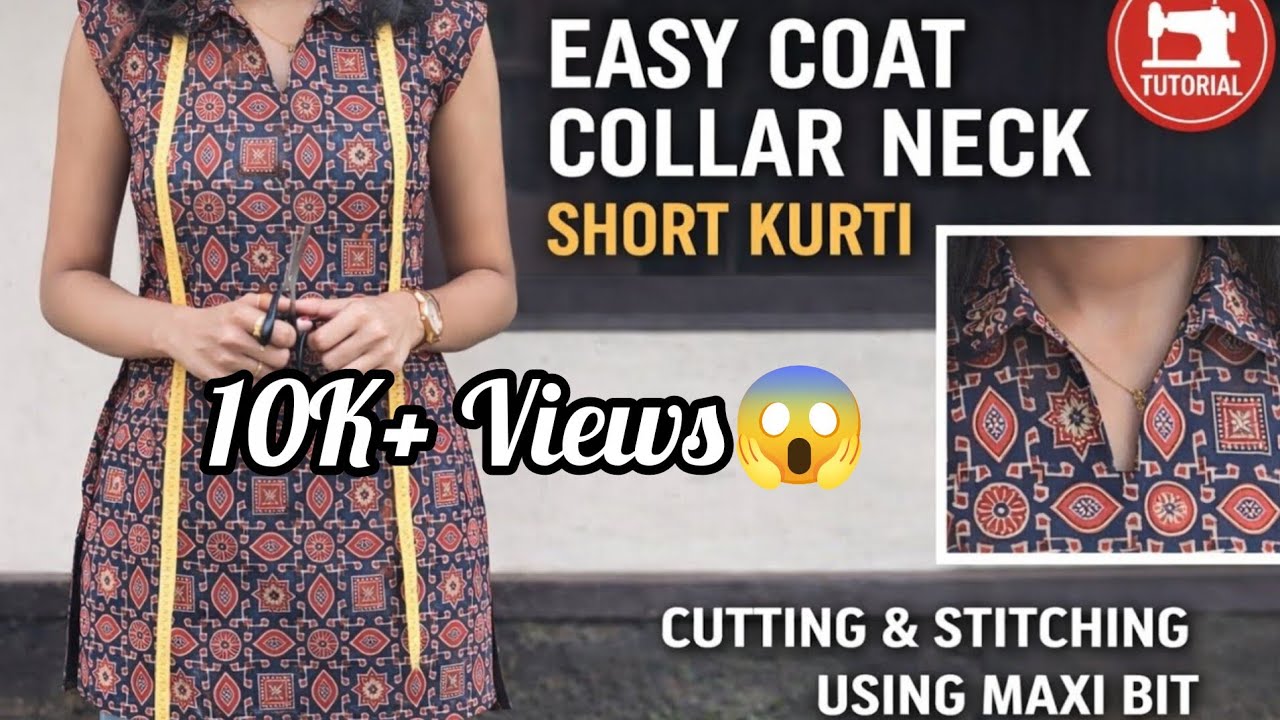ക്യാൻവാസ് ഇല്ലാതെ easy coat collar short kurti cutting and stitching|Malayalam#trending #sewing #diy