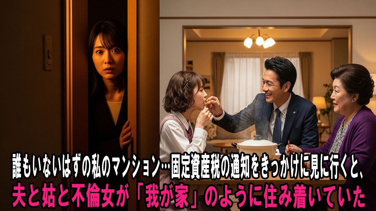 誰もいないはずの私のマンション…固定資産税の通知をきっかけに見に行くと、夫と姑と不倫女が「我が家」のように住み着いていた→「え、なんで君がここに？」