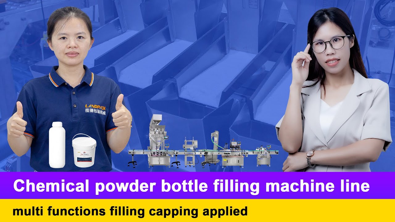 【Automatic Chemical Powder Bottle Filling Capping Labeling Machine】Full Packaging Line Demo 🔥