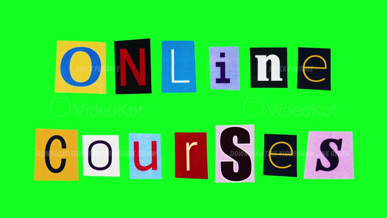 Online courses isolated headline in form of animated collage from magazine cut letters
