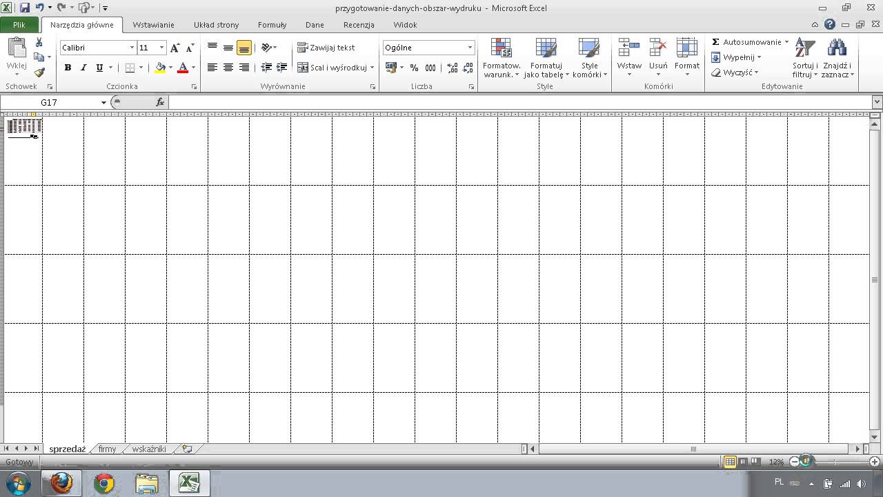 Excel - przygotowanie danych do wydruku, obszar wydruku