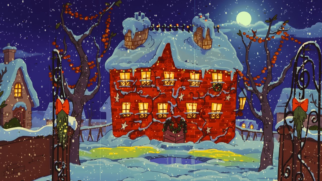 it's 1940s vintage winter with soft oldies jazz playing in another room for relax & Focus