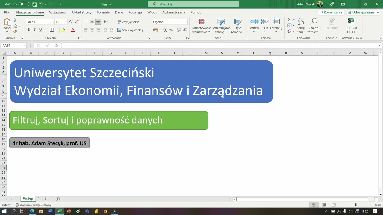 Funkcje: Filtruj, Sortuj, Unikatowe (oraz poprawność danych)
