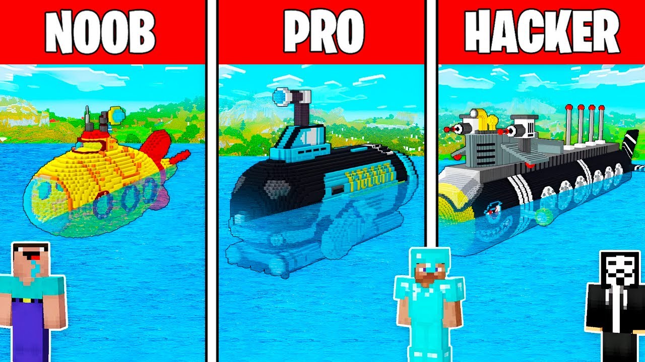 SUBMARINO NOOB VS PRO VS HACKER EN MINECRAFT TROLL 😱