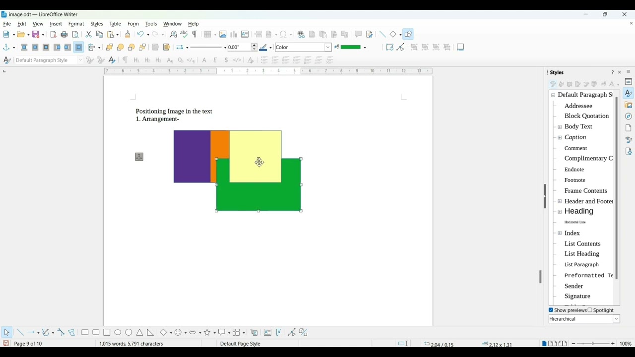 15. Arrangement image in Libre Office Writer