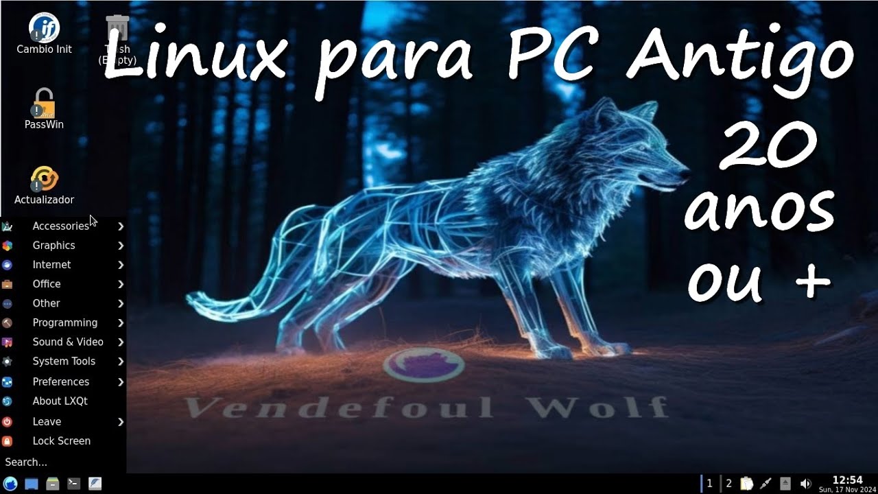 Vendefoul Wolf Linux Devuan 5. Para Computadores Antigos de 20 anos ou mais. Versões 32 e 64 bits